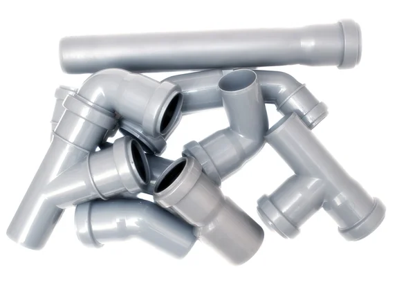 Tubos de esgoto de PVC cinza — Fotografia de Stock