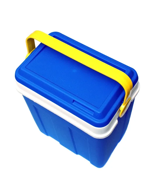 O recipiente de plástico azul escuro sobre um fundo branco — Fotografia de Stock