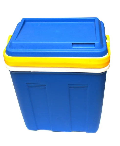O recipiente de plástico azul escuro sobre um fundo branco — Fotografia de Stock