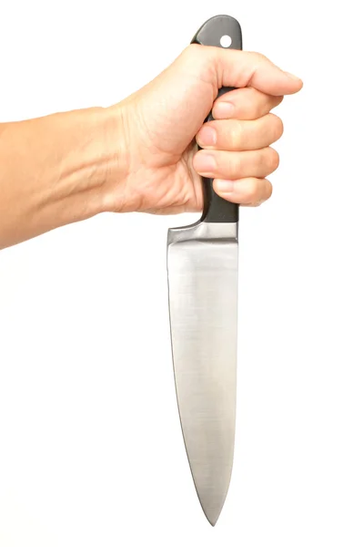 在白色背景上的一只手中的刀 — 图库照片