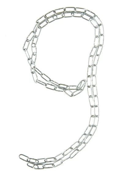 Figura 9 da una catena metallica isolata sul bianco — Foto Stock