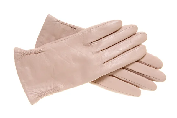 Бежевые кожаные перчатки на белом фоне , — стоковое фото