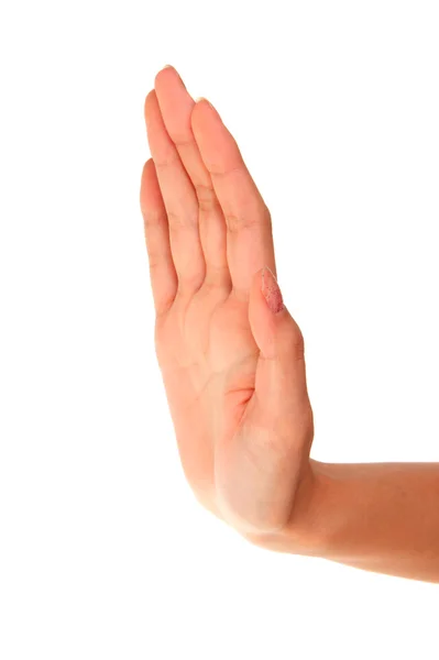 Забороняє жест руки на білому — стокове фото