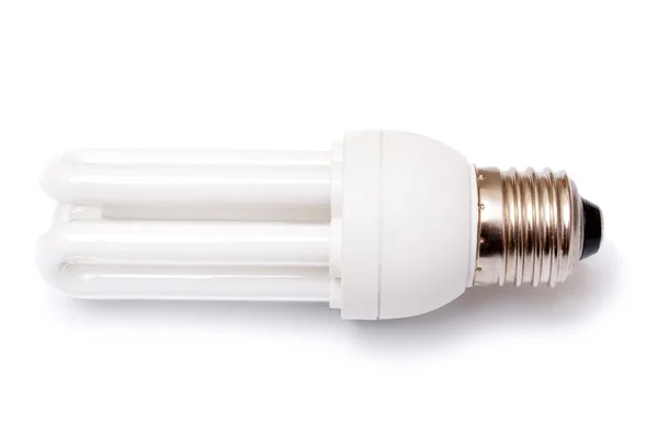 Energia elettrica risparmio fino lampadina su uno sfondo bianco — Foto Stock