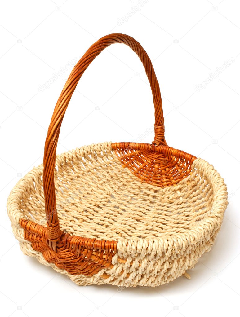 A wattled basket on a white background