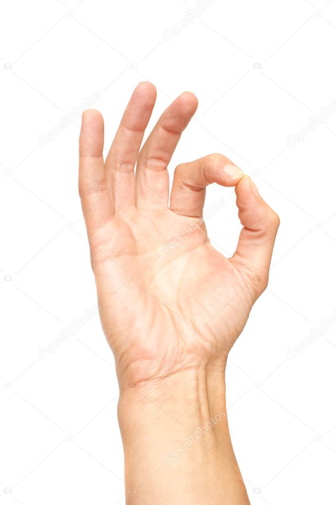 OK gesture of a hand on a white background