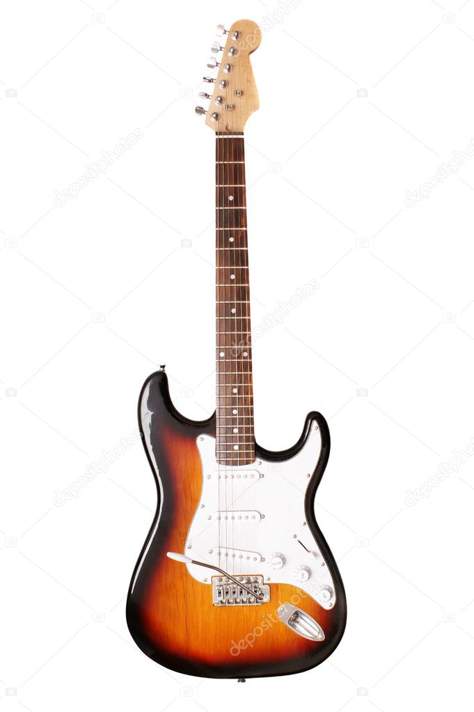Electric guitar on a white background close up