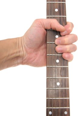 gitar imza damga üzerinde beyaz izole bir el