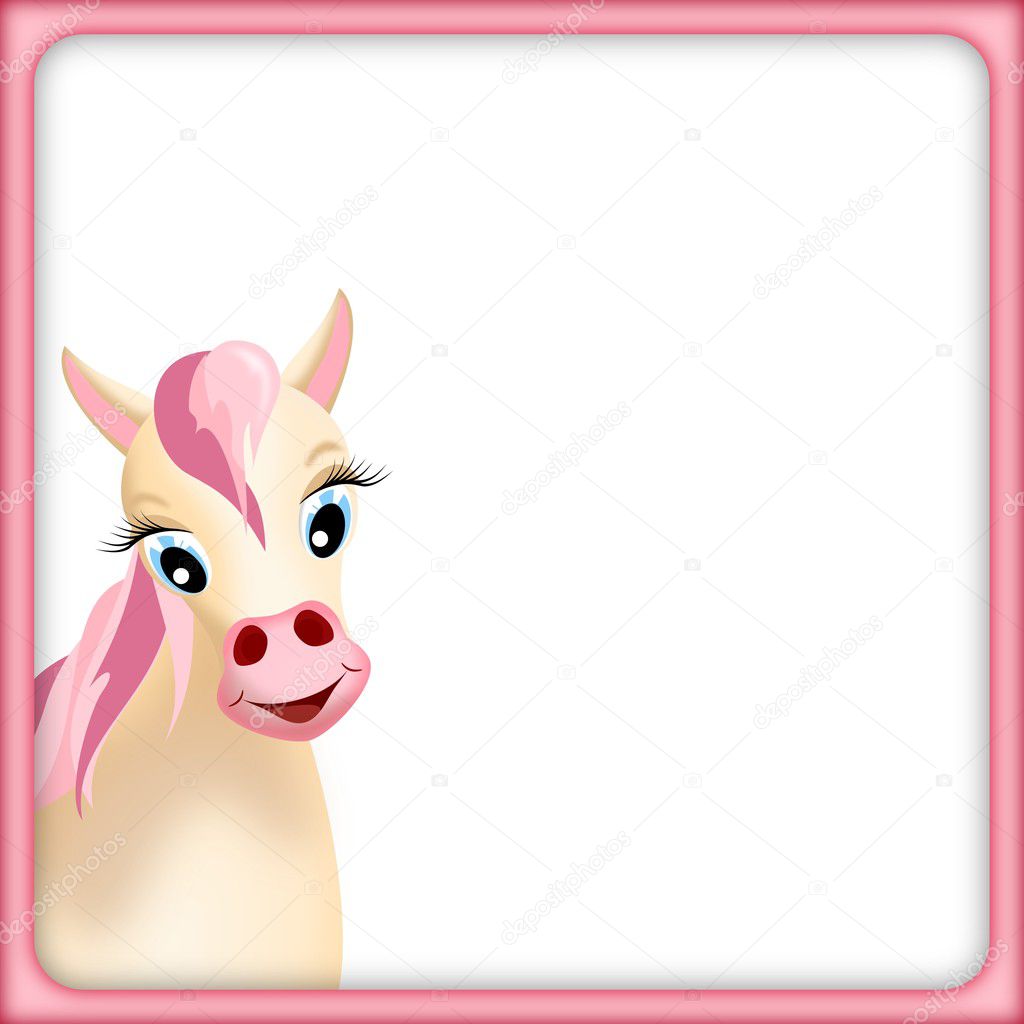 Cute horse in pink frame