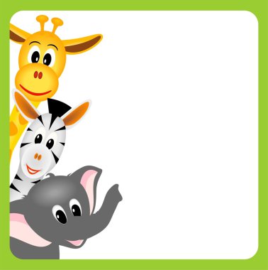 Illustration of little giraffe, elephant and zebra clipart