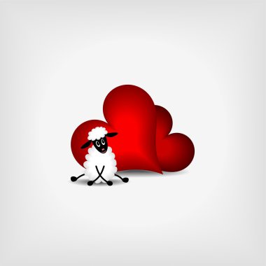 Two red hearts and cute lamb clipart