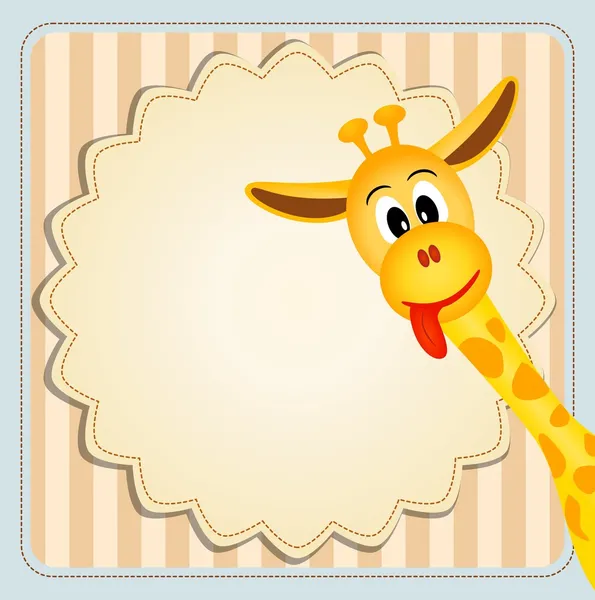 Милий жираф на декоративному фоні - запрошення на день народження — стоковий вектор