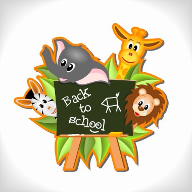 Animals with blackboard - back to school concept clipart