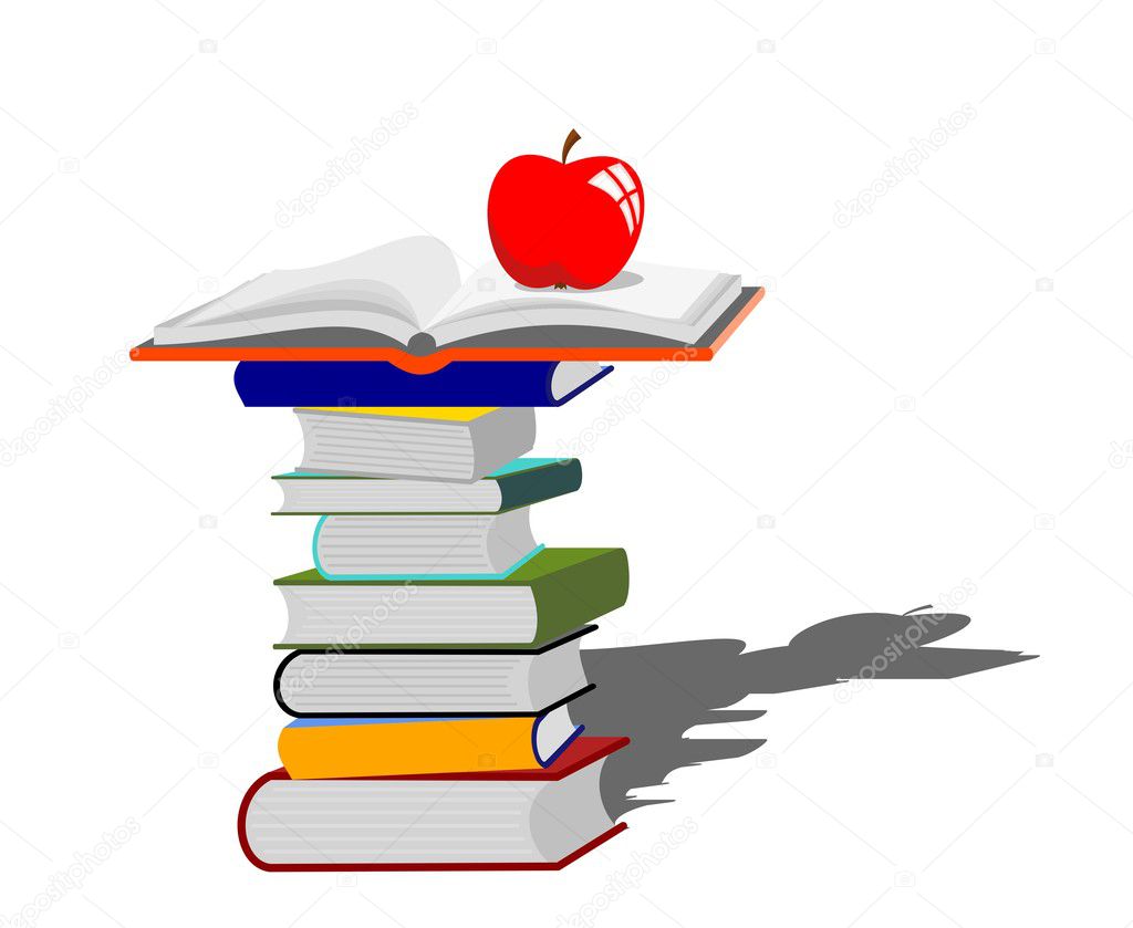 Stack of books with red apple