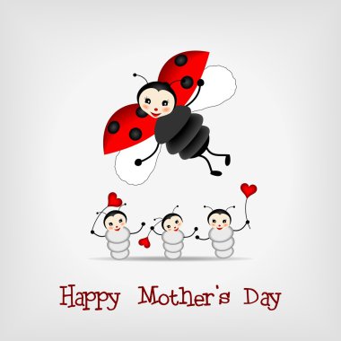 Mother ladybug with three babies clipart