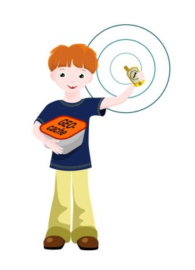 Boy with GPS and geocache clipart