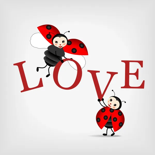 Lieveheersbeestjes met brieven liefde — Stockvector