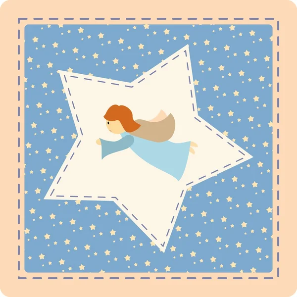 Ange avec étoile sur fond patchwork — Image vectorielle