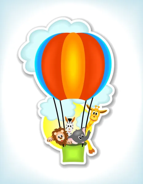 Zvířata v horkovzdušném balónu — Stockový vektor