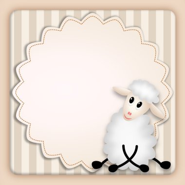 Cute lamb on decorative background - birthday invitation clipart