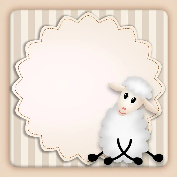 Cute lamb on decorative background - birthday invitation — Stock Photo, Image