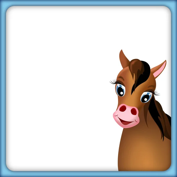 Niedliches braunes Pferd in rotem Rahmen — Stockfoto