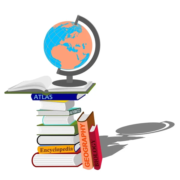 Empilement de livres avec globe — Image vectorielle