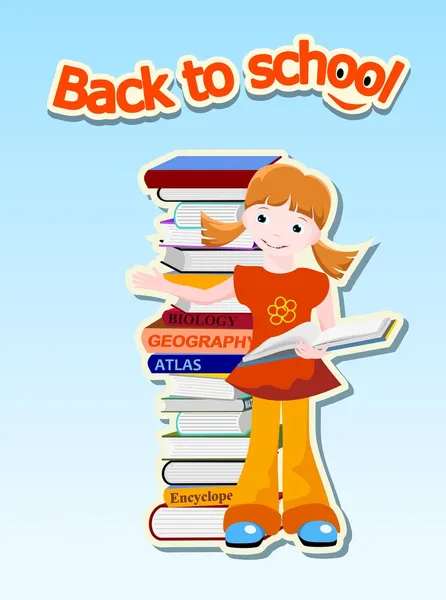 Dívka s knihami - zpátky do školy koncept — Stockový vektor