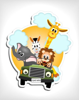 Animals in the car clipart