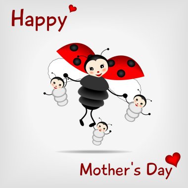 Mother ladybug with three babies clipart