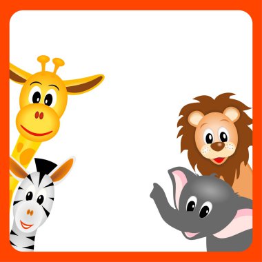 Illustration of little giraffe, elephant, zebra and lion clipart