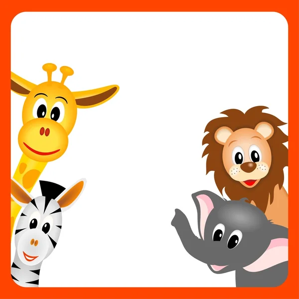 Ilustração da pequena girafa, elefante, zebra e leão — Vetor de Stock
