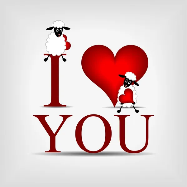 Rotes Herz mit Schriftzug "i love you" und Schaf — Stockvektor