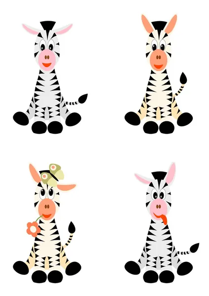 Quatre petits zèbres - illustration — Image vectorielle