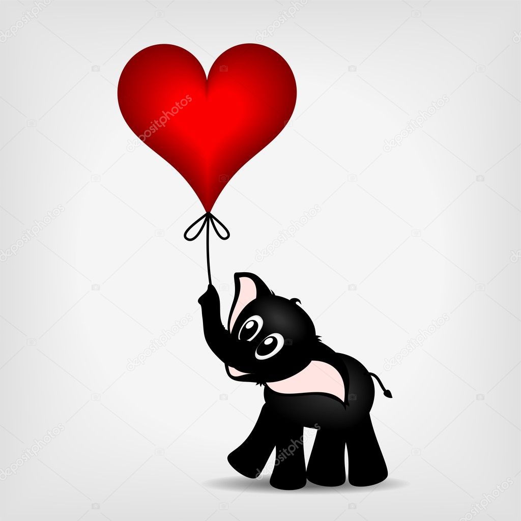Black little elephant with red heart - ballon
