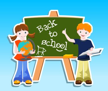 Children with blackbord - back to school concept clipart