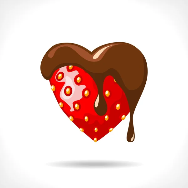 Strawberry heart with chocolate — Stock Vector