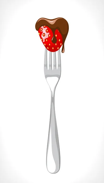 Fork with strawberry — Stock Vector