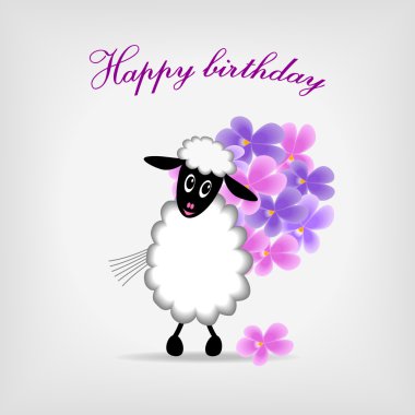 Lamb with bunch of violet flowers clipart