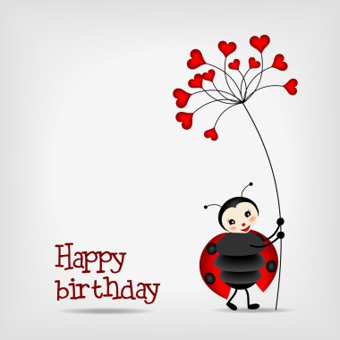 Ladybug with flower - birthday card clipart