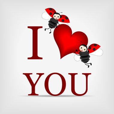 Ladybugs holding big red heart clipart