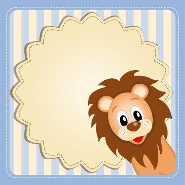 Cute lion on decorative background - birthday invitation clipart