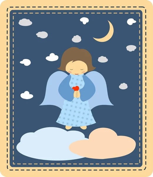 Симпатичный голубой ангел на ночном небе — стоковый вектор