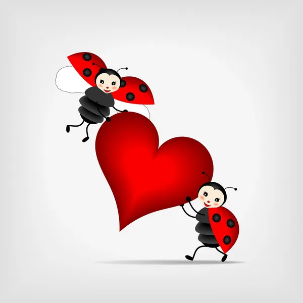 Ladybugs with heart — Stock Vector