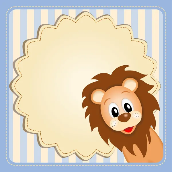 Cute lion on decorative background - birthday invitation — Stock Vector