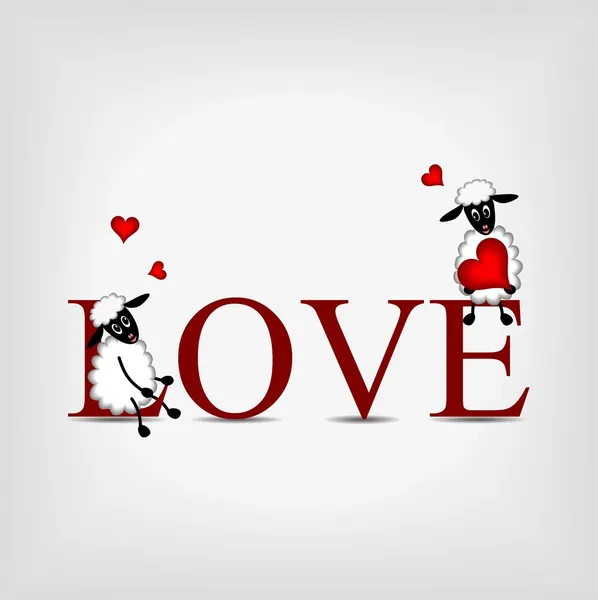 Η λέξη «αγάπη» με χαριτωμένα πρόβατα — Διανυσματικό Αρχείο