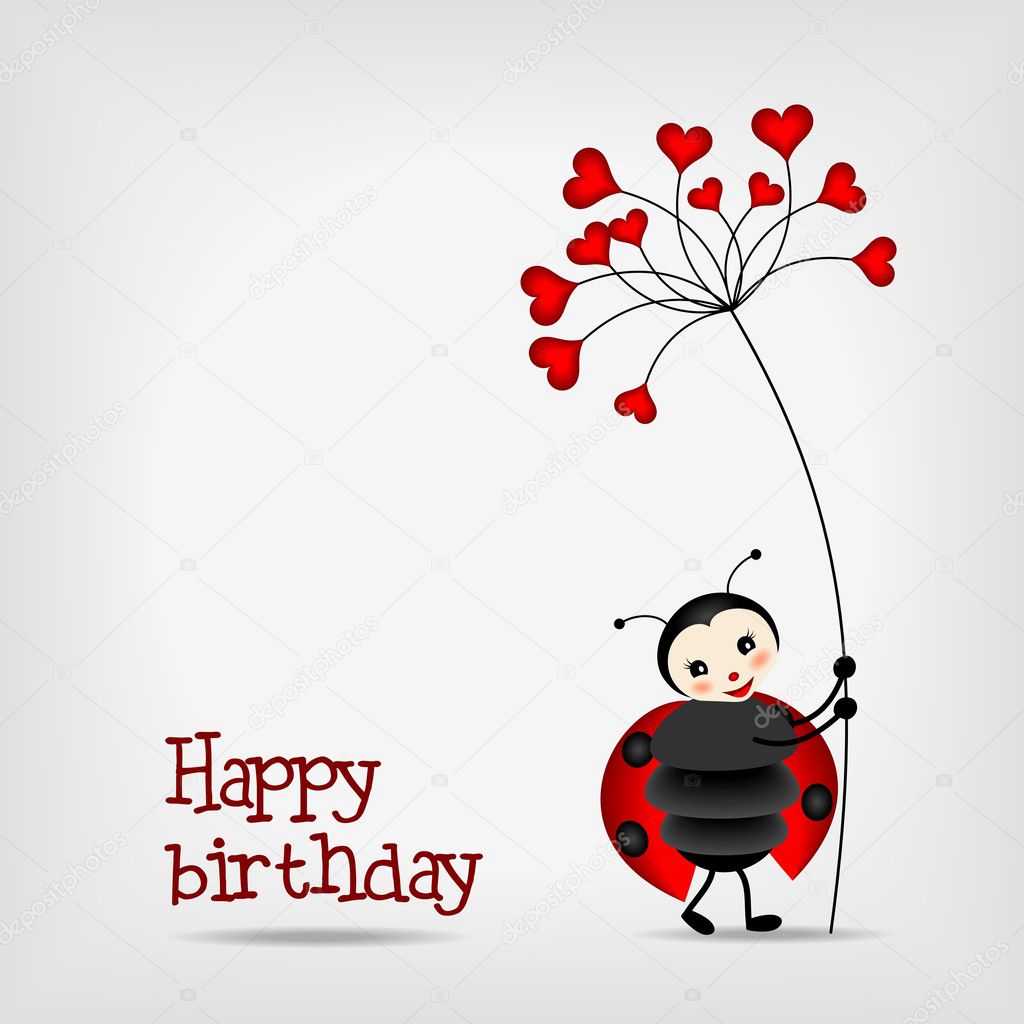 Ladybug with flower - birthday card