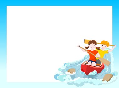 Two children on red canoe clipart