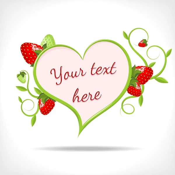 Coeur vert avec brindilles et fraises — Image vectorielle