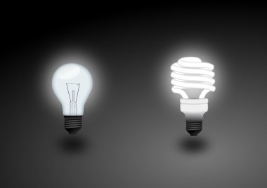 Light bulb and fluorescent light - illustration clipart